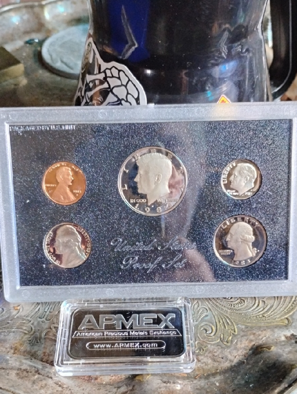 Silver and Copper U.S. Proof Coin Set - Black Display& AMPEX SilverBar(1 Ounce)